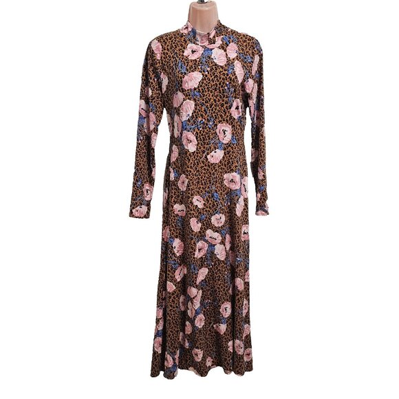 Free People Animal Print Floral Maxi Dress Women Size S Long Sleeve - Picture 1 of 15